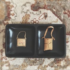 Black Mango Wood Double-Sided Serving Tray | 17” Decorative Fruit/Nut Tray
